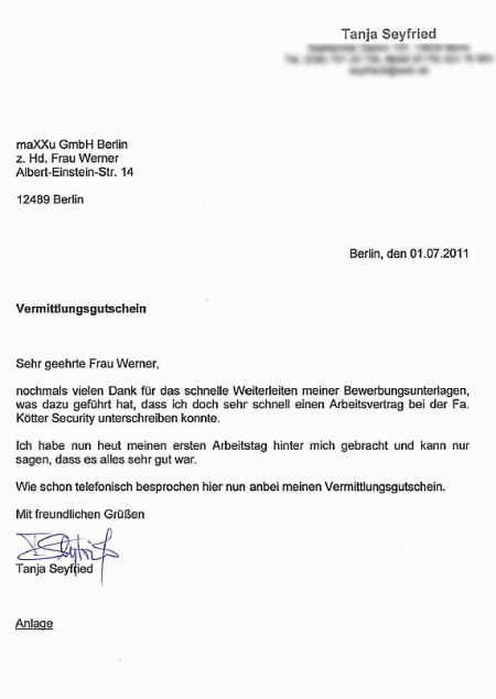 Im Anhang Sende Ich Ihnen Die Gewünschten Unterlagen Bewerberreferenzen | maXXu GmbH & Co. KG Berlin - Arbeitsvermittlung